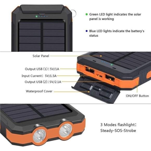 Solar Charger,20000mAh Portable Camping Waterproof Solar PowerBank for Cellphone - Picture 2 of 5